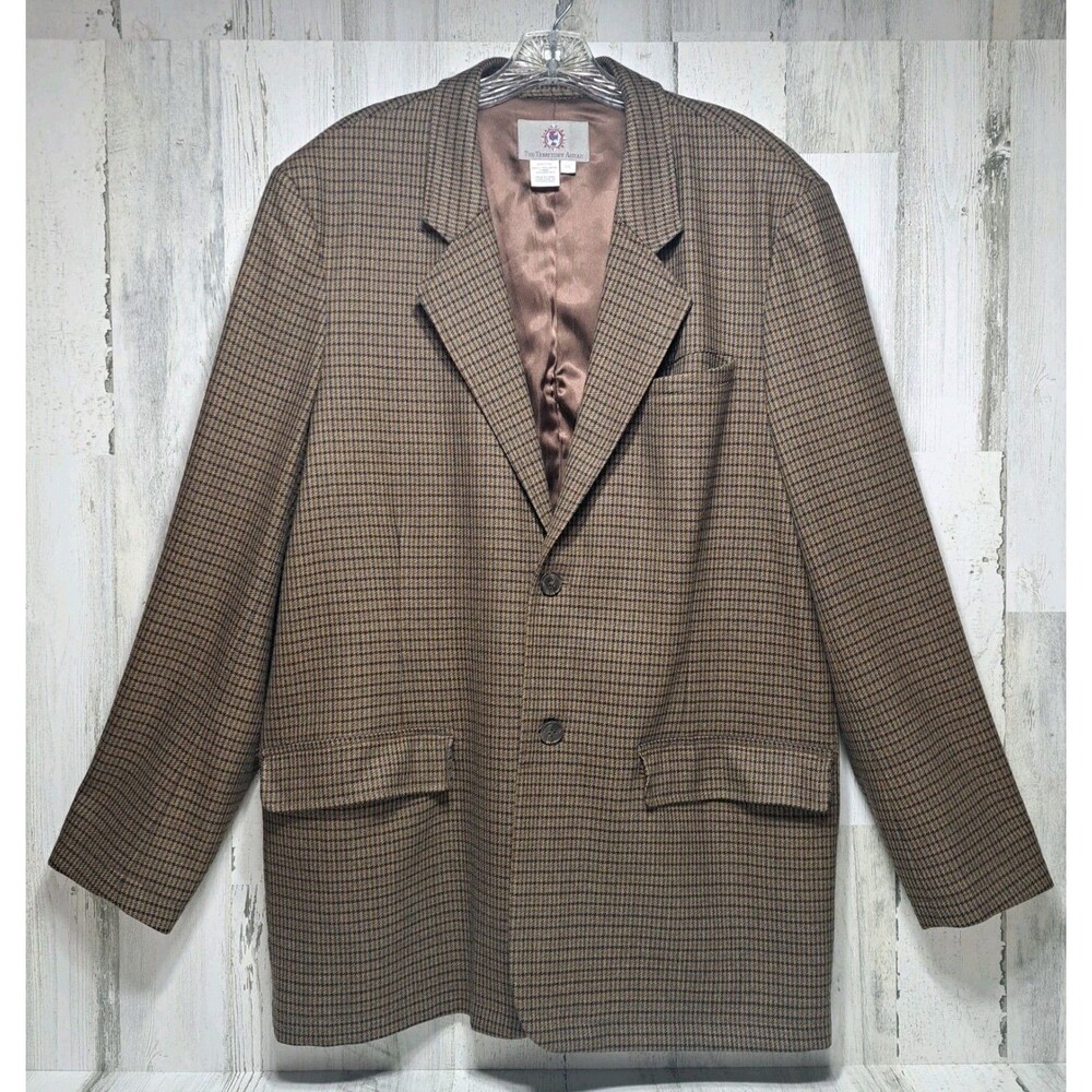 The Territory Ahead Mens Blazer Sportcoat 44L Brown Tweed Wool Satin 2 Button